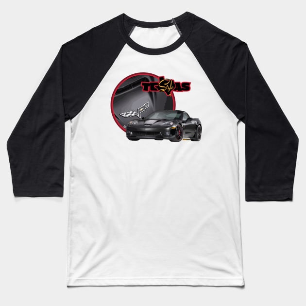 Texas-Style Black Corvette with red trim Baseball T-Shirt by CamcoGraphics